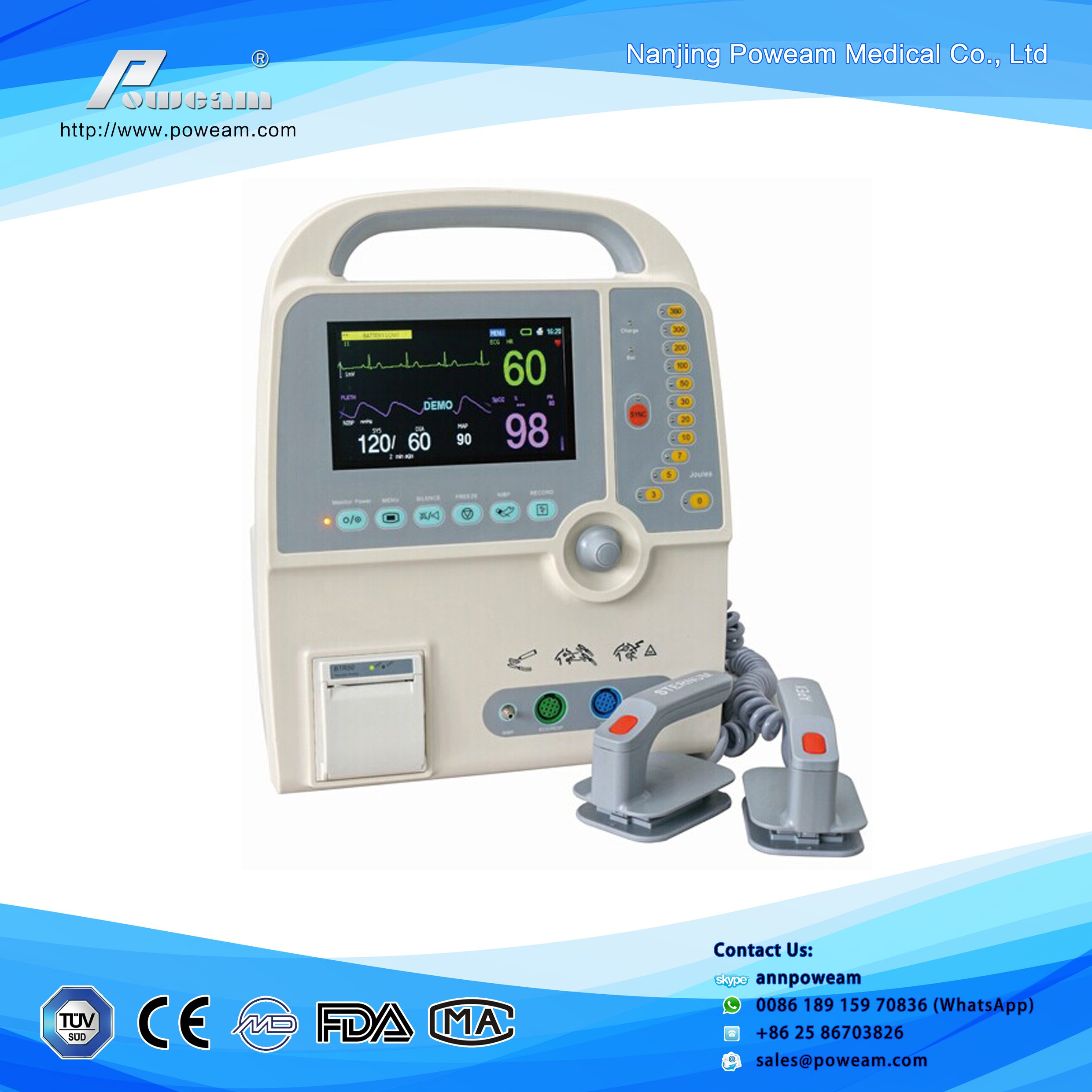 Monitor de desfibrilador cardíaco D-2000B BIPHASIC con ECG, SPO2 bifásico, desfibrilador externo automático