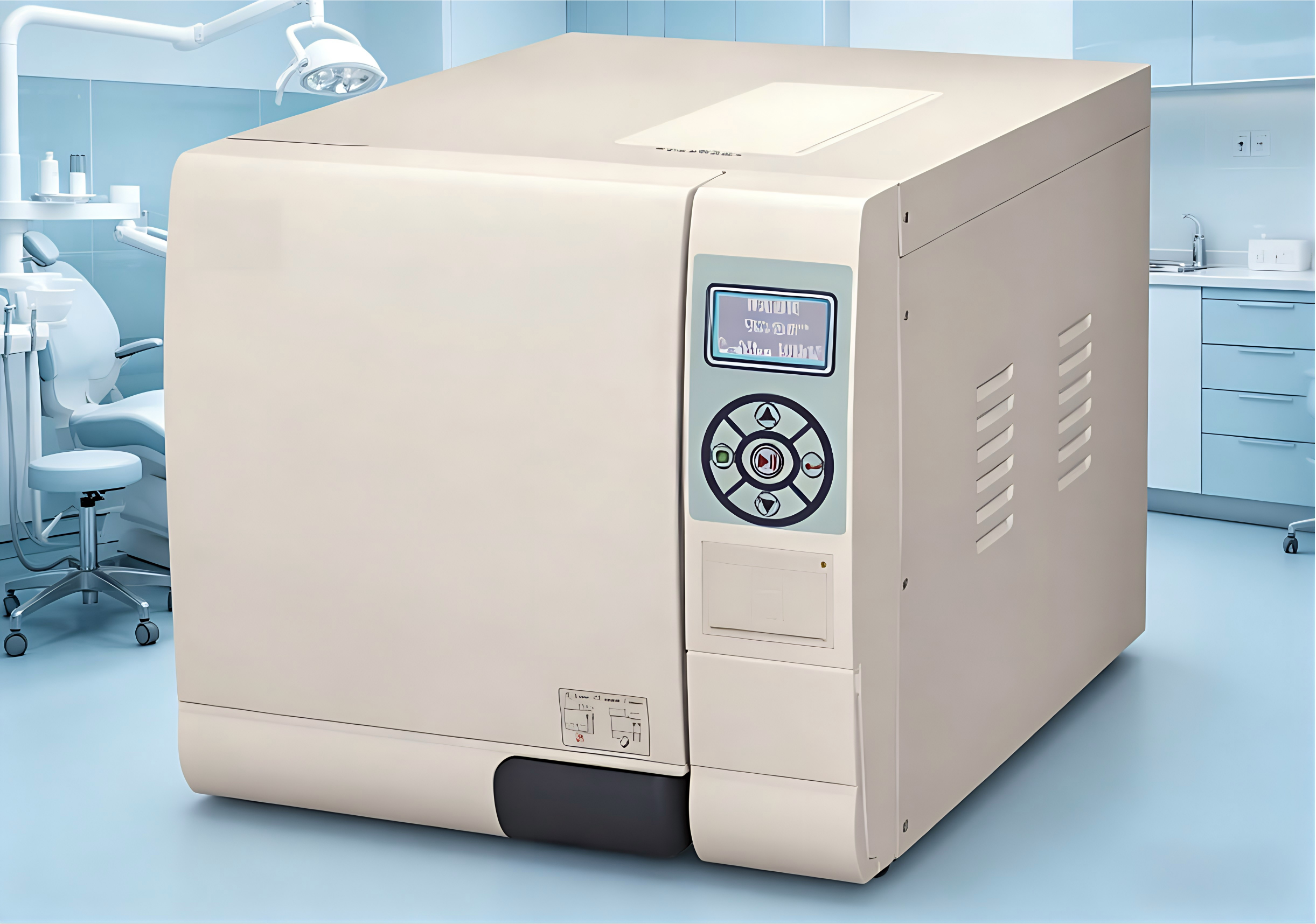 Autoclave de vapor de alta presión colocado sobre mesa Clase B+ de 23 litros