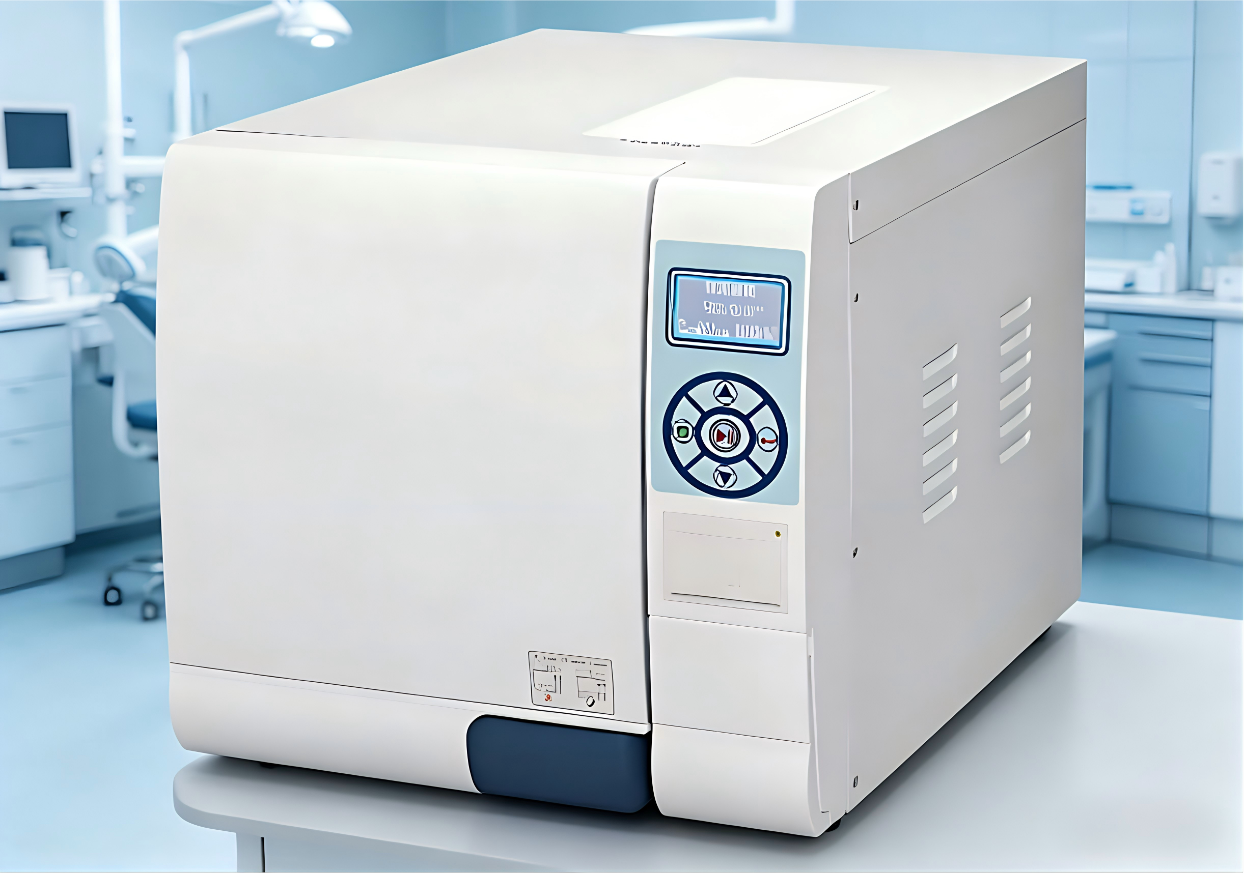 Autoclave de vapor de alta presión colocado sobre mesa Clase B+ de 23 litros