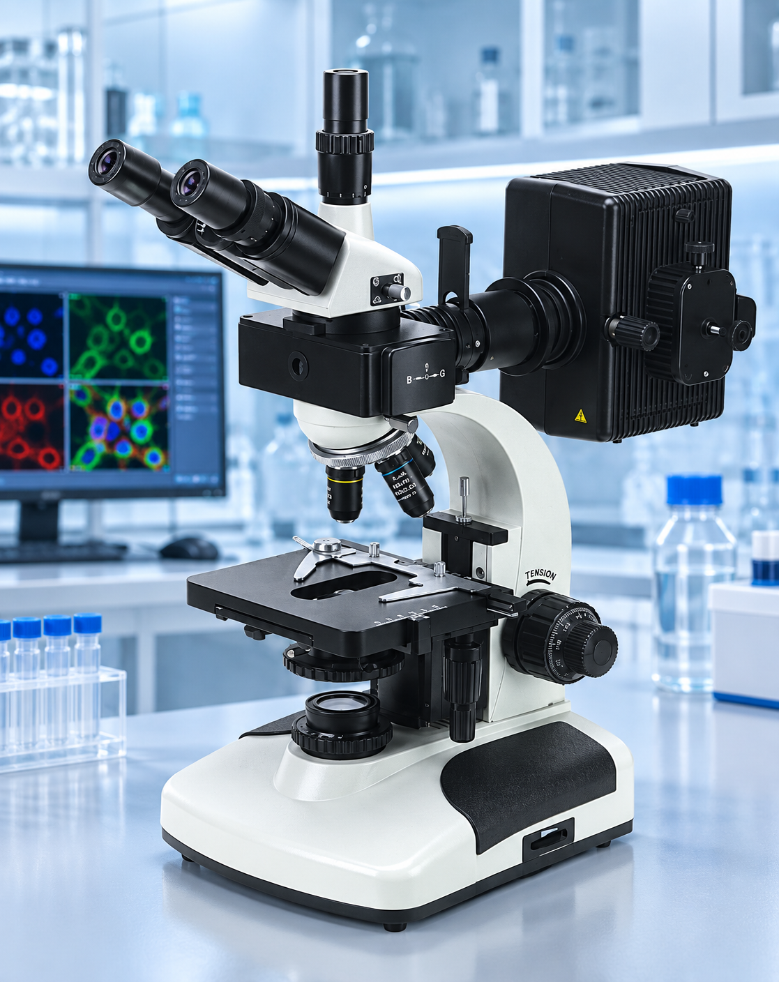 Microscopio binocular biológico fluorescente profesional